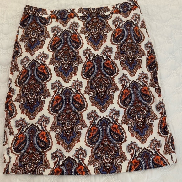 J. Crew Dresses & Skirts - J. Crew Ivory, Purple & orange paisley skirt with stretch Sz-8